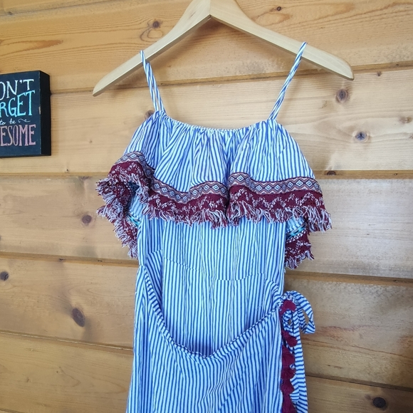 Charlie O. 💜 Kinnucan's Striped Maxi Dress Semi Wrap Boho Tassels Fringe Medium - Picture 7 of 12